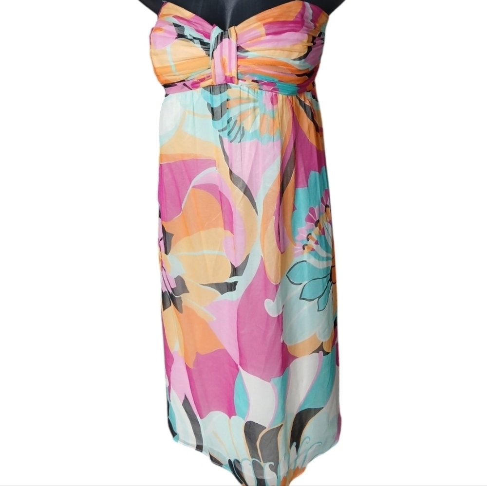 Shoshanna Silk Multi Color Floral Strapless Lined Dress, Anthropologie, sz 6